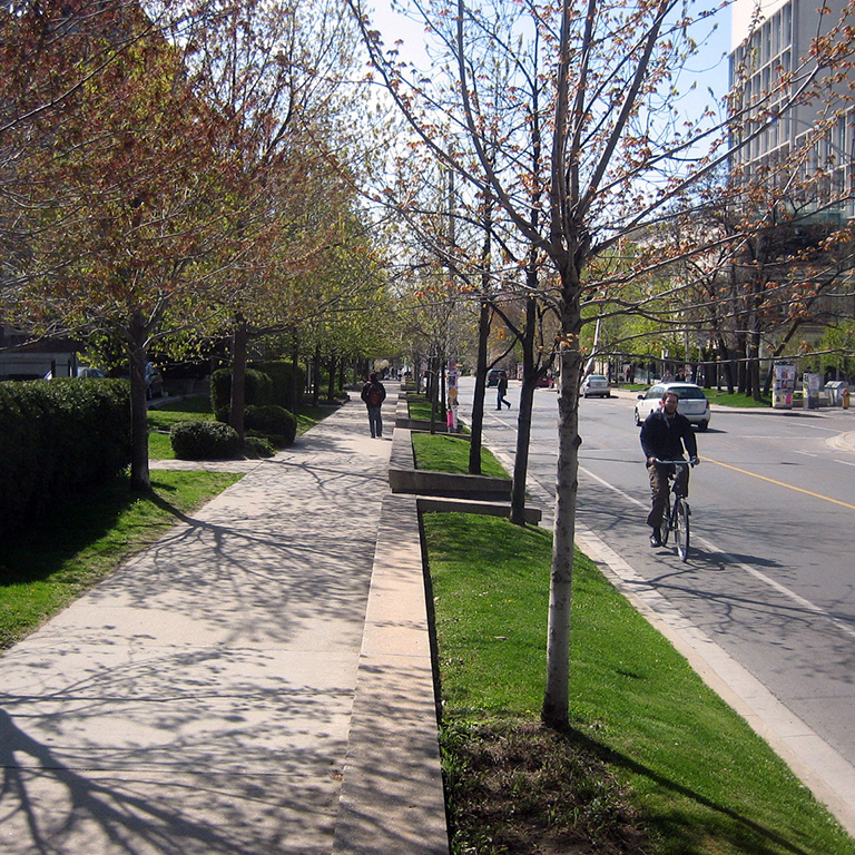 Image of huge planters on sidewalks
