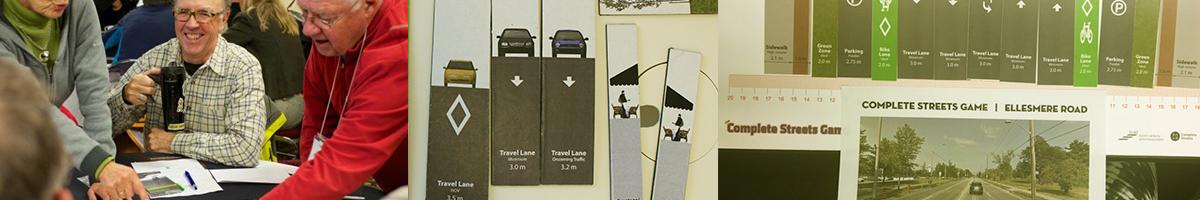 Images of residents playing with the Complete Streets Game.