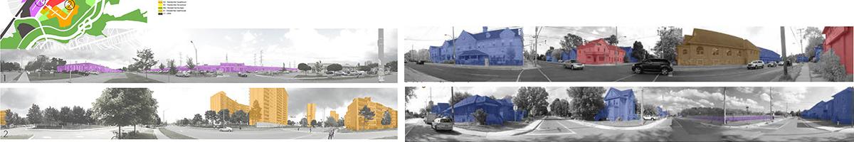 A landuse plan juxtaposed with panoramic views colour-coded accordingly.