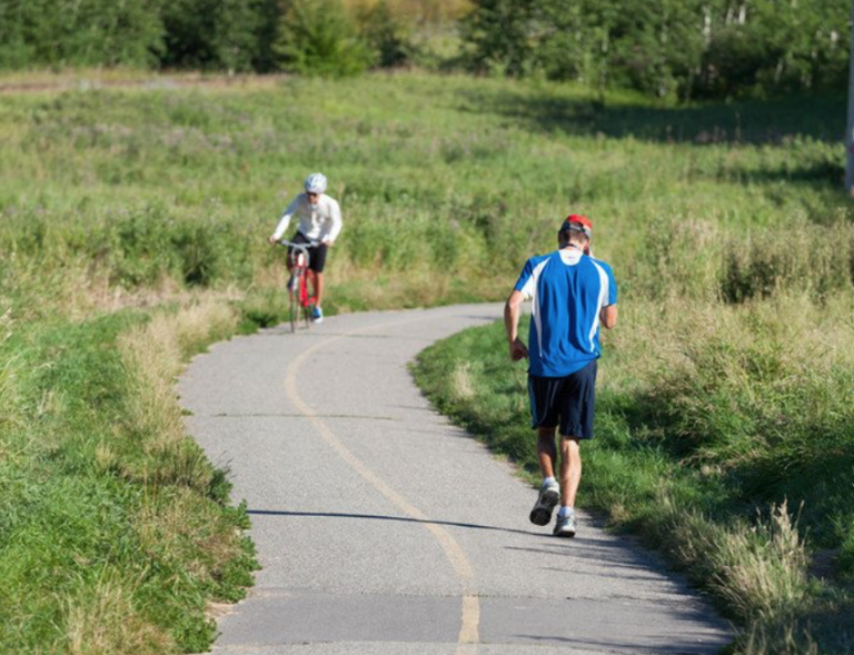 Calgarians running and cycling 