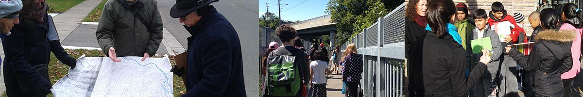 Image of groups of people of different ages going on a walk. 